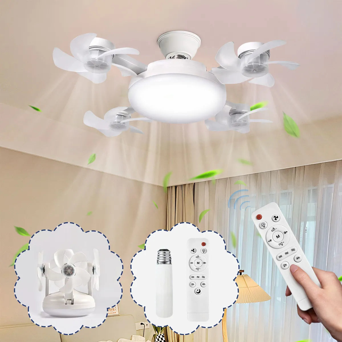 Yang Lámpara LED con 4 Mini Ventiladores Integrados